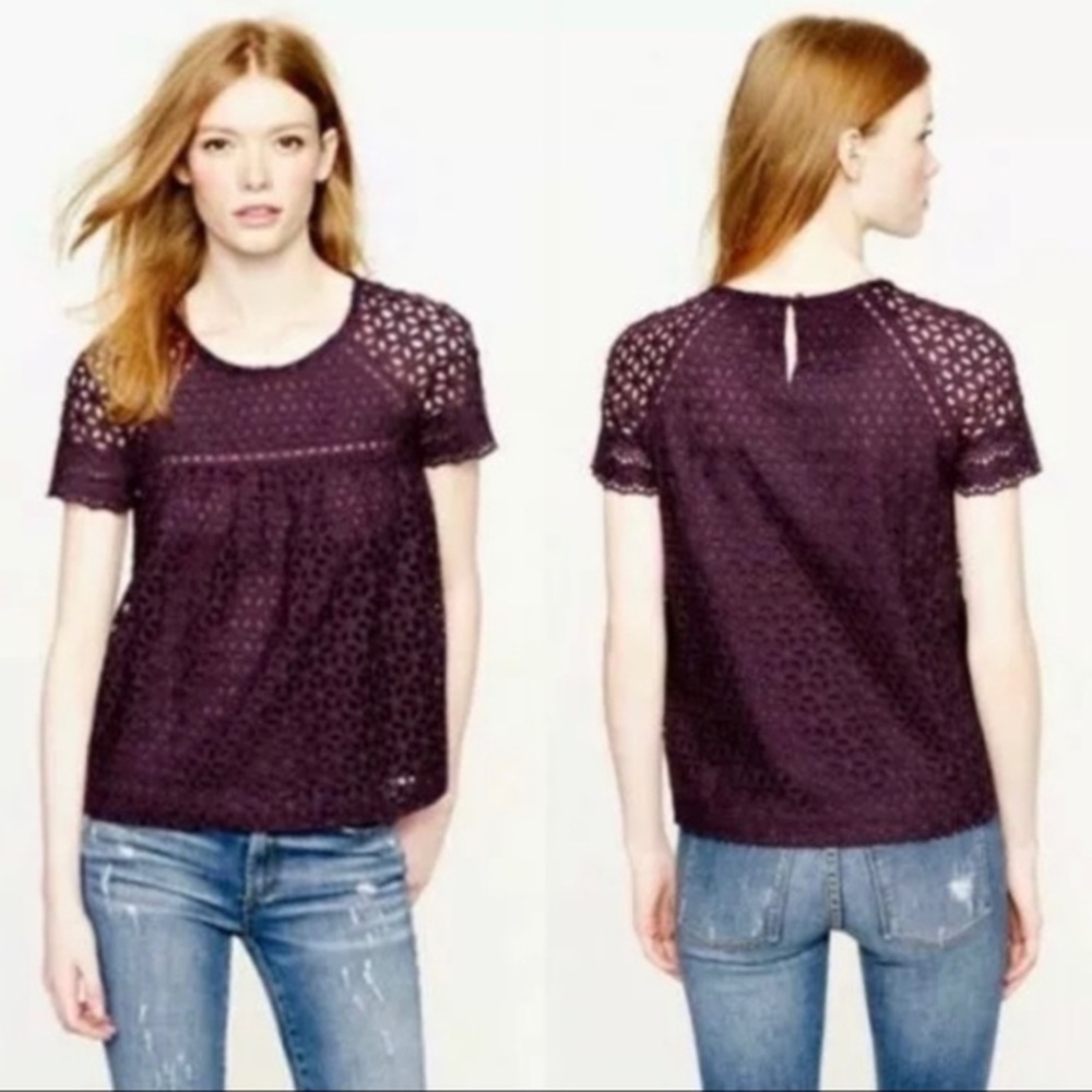 J. Crew Eggplant Eyelet Blouse/Top - Size 2